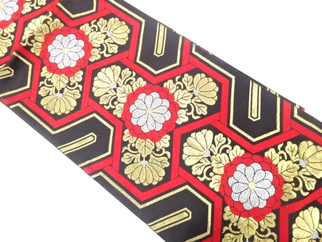JAPANESE KIMONO / ANTIQUE FUKURO OBI / SILK / WOVEN BISHAMON KIKKO PATTERN
